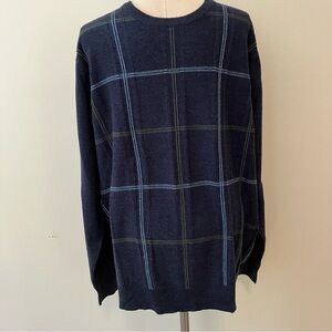 VTG Geoffrey Beene Sweater Mens XL Green Blue Stripe Square 90s Grandpa Preppy